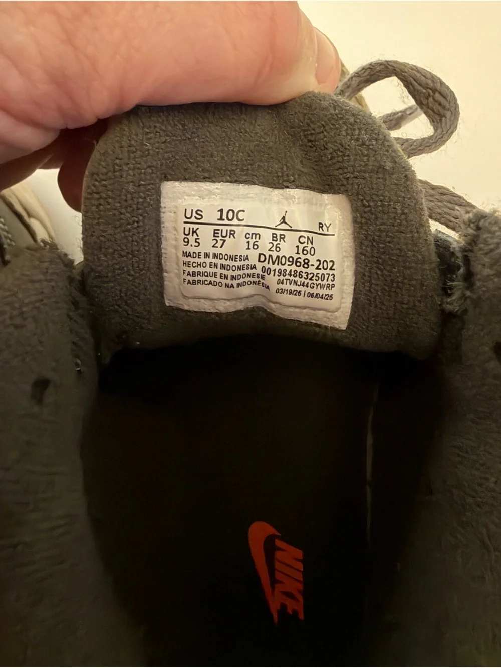 Jordan Kids 10C Olive Green Casual Sneakers